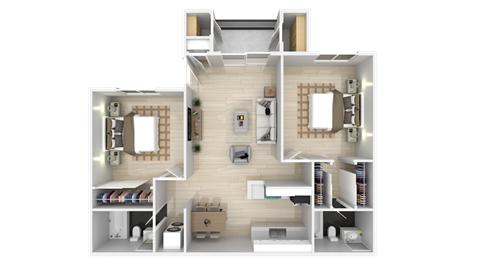 Floor plan for 2 beds, 2 baths, 961 sqft